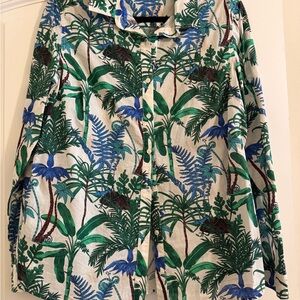 J. McLaughlin Green and Blue Leaf Print Shirt